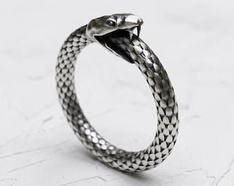 Snake Ring Sterling Silver, Ouroboros Serpent Design with Scales, Mystic 925 Silver Band, Ancient Symbol Jewelry
