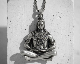 925 Sterling Silver Lord Shiva Pendant Oxidized Finish Hindu God Necklace Meditation Yoga Jewelry Spiritual Gift Unisex