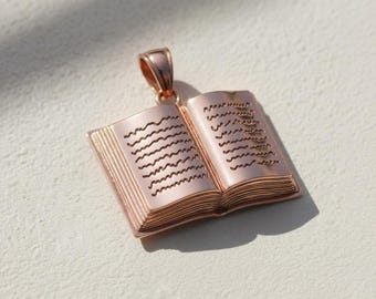 Open Book Pendant 925 Sterling Silver Rose Gold Plated Literary Charm Necklace Book Lover Gift Academic Jewelry
