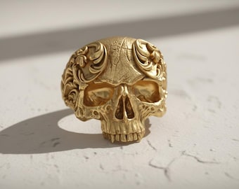 Soldier Skull Ring Gold Vermeil 925 Silver Military Helmet Skull