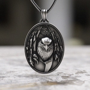 American Eagle Pendant, 925 Sterling Silver Patriotic Flag Necklace, Handcrafted Eagle Head with US Flag Medallion, Men&#39;s Jewelry Gift