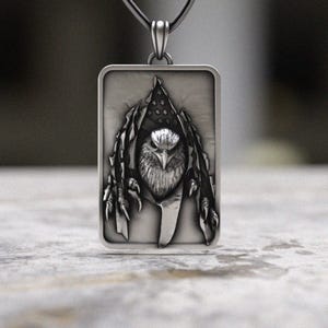 Eagle Pendant Necklace 925 Sterling Silver | Patriotic American Flag Design | Military Veteran Gift | Men&#39;s USA Jewelry | Handcrafted Tag