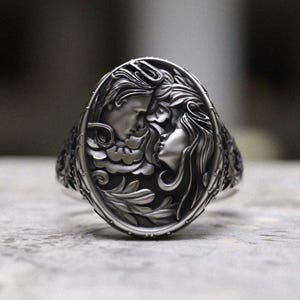 Lovers Ring for Men, 925 Sterling Silver Romantic Couple Ring, Handmade Oxidized Victorian Style Statement Ring, Love Ring