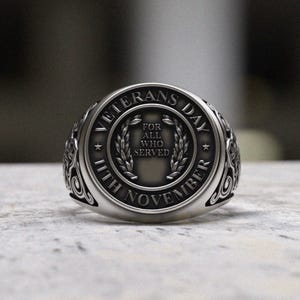 Veterans Day Ring 925 Sterling Silver | November 11th Memorial Signet Ring | For All Who Served | Handcrafted Military Jewelry Gift