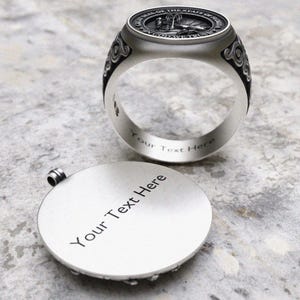 Customizable engraved ring and pendant featuring personalized text options. Elegant and meaningful sterling silver jewelry perfect for gifting or special occasions.