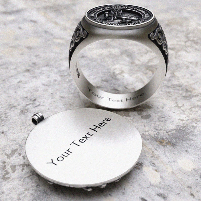 Customizable engraved ring and pendant featuring personalized text options. Elegant and meaningful sterling silver jewelry perfect for gifting or special occasions.