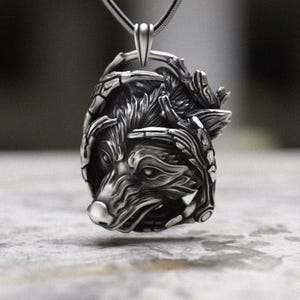 Wolf Pendant 925 Sterling Silver, Handmade Norse Viking Necklace Oxidized Tribal Wolf Head Jewelry Celtic Animal Charm Gift Men Women