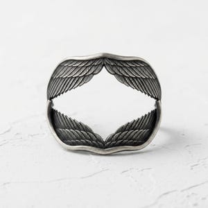 Angel Wings Ring in 925 Sterling Silver Gold Vermeil, Handcrafted Guardian Feather Band, Religious Jewelry Gift image 3