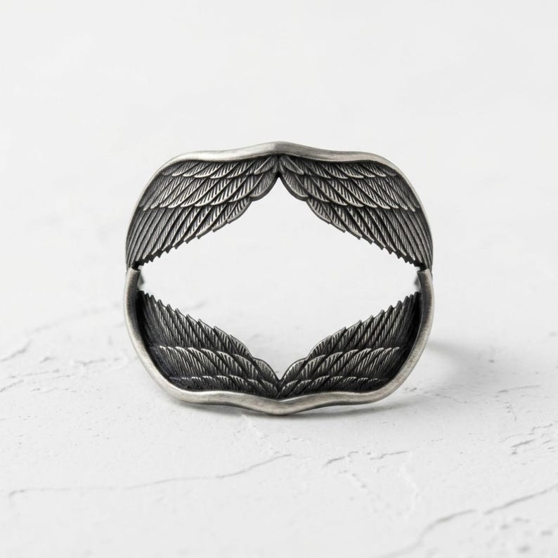 Angel Wings Ring in 925 Sterling Silver Gold Vermeil, Handcrafted Guardian Feather Band, Religious Jewelry Gift image 3