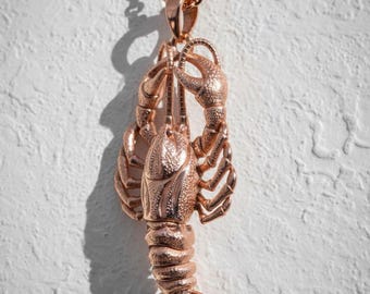 Crayfish Pendant 925 Sterling Silver Rose Gold Plated Ocean Animal Necklace Nautical Charm Gift