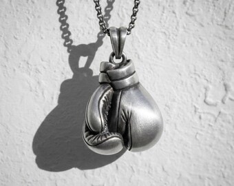 Boxing Gloves Pendant Sterling Silver 925, Fighter Necklace Mens, Boxer Jewelry Gift, Handcrafted Sports Pendant, Motivational Jewelry