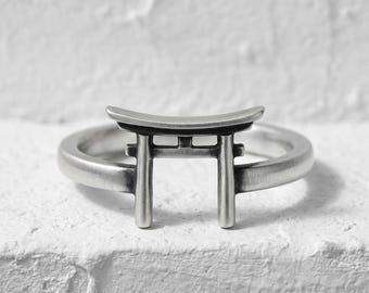 Japanese Torii Gate Ring, 925 Sterling Silver Gold Vermeil, Shinto Shrine Open Band, Minimalist Jewelry