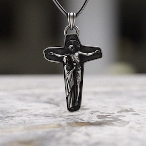 Crucifix Pendant Necklace 925 Sterling Silver, Modern Jesus Cross with Sleek Design, Handcrafted Religious Faith Jewelry, Sacred Gift