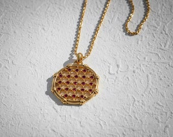14K Gold Vermeil Lattice Pendant 925 Sterling Silver Antique Diamond Pattern Necklace Geometric Renaissance Jewelry Gift for Her