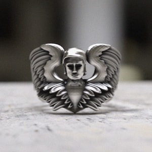 Angel Ring - 925 Sterling Silver Winged Angel Ring - Detailed Guardian Angel Statement Ring - Handcrafted Religious Jewelry