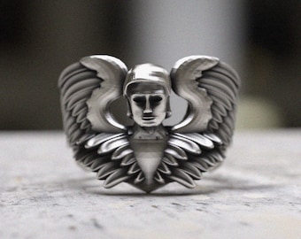 Angel Ring - 925 Sterling Silver Winged Angel Ring - Detailed Guardian Angel Statement Ring - Handcrafted Religious Jewelry