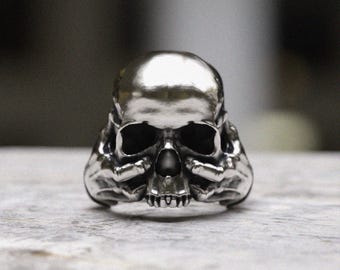 Skull Ring 925 Sterling Silver | Anatomical Human Skull Statement Ring | Men's Gothic Biker Jewelry | Memento Mori Gift For Him