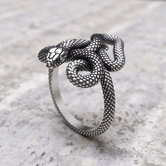Snake Ring Sterling Silver 925 Handmade Serpent Band Vintage Style Coiled Snake Statement Ring Gothic Animal Jewelry Gift for Women Men