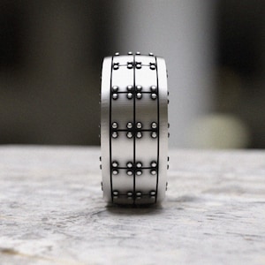 Armor Ring 925 Sterling Silver - Medieval Knight Battle Gear Men's Wedding Band - Studded Riveted Metal Jewelry - Viking Warrior Gift