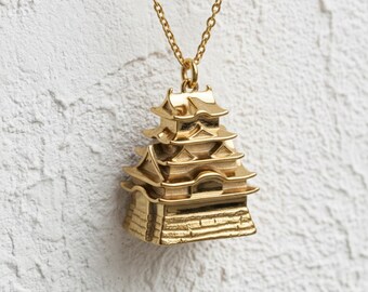 Himeji Castle Pendant, 925 Sterling Silver Gold Vermeil, Japanese Architecture Necklace, Handcrafted Travel Jewelry