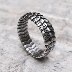 Scales of the Dragon Ring, Sterling Silver Dragon Scale Band, Mythical Creature Fantasy Jewelry, Unique Textured Silver Statement Ring