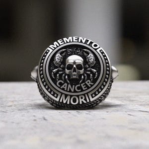 蟹座リング スターリングシルバー 925、メメントモリ ゾディアックジュエリー、カニの頭蓋骨ステートメントリング、ゴシックメンズシルバーリング、手作り占星術ギフト