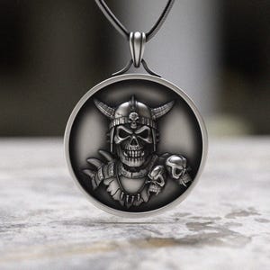 Viking Skull Pendant, 925 Sterling Silver Warrior Necklace, Horned Helmet Gothic Design, Norse Mythology Gift