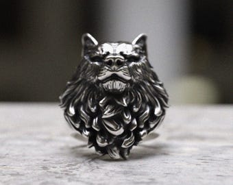 Vargring 925 sterlingsilver | Vikinga-nordiska djursmycken | Handgjord detaljerad varghuvudring | Herrlig bikerpresent till honom