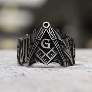 Freemason Band Masonic Symbol Ring 925 Sterling Silver Unique Men&#39;s Jewelry Gift