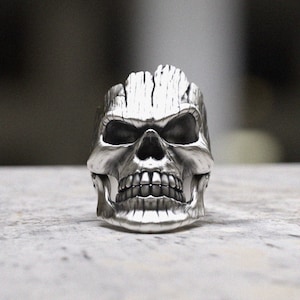 Wooden Skull Ring 925 Sterling Silver | Handcrafted Biker Gothic Jewelry | Men&#39;s Statement Ring | Unique Gift for Him | Groomsmen Gift