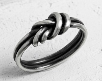Handcrafted Minimalist Knot Ring, 925 Sterling Silver Oxidized Infinity Band, Sailor Tie Statement Jewelry