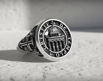 Anello dei Cavalieri Templari in argento sterling 925 con finitura ossidata, sigillo religioso Cristi De Templo per uomo
