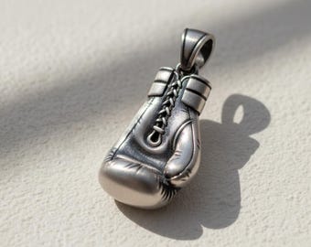 Boxing Glove Pendant 925 Sterling Silver Oxidized Finish Sports Necklace Fighter Charm Athlete Gift For Men