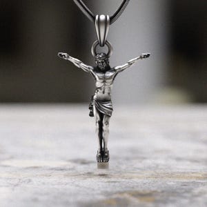 Crucifix Pendant Necklace 925 Sterling Silver, Detailed Jesus Christ Cross Jewelry, Handcrafted Religious Medallion, Meaningful Faith Gift