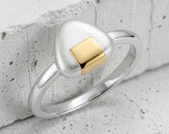 Onigiri Ring in 925 Sterling Silver and Gold Vermeil, Polished Kawaii Japanese Food Jewelry, Handcrafted Minimalist Band