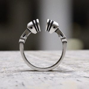 Industrial Open Ring 925 Sterling Silver, Modern Mechanical Band Ring, Minimalist Technical Design, Handcrafted Statement Ring Gift