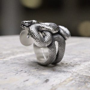 925 Sterling Silver Snake Ring, Handcrafted Serpent Wrap Ring, Gothic Statement Jewelry, Unisex Silver Animal Ring, Mythology Inspired Gift