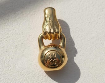 14K Gold Vermeil Kettlebell Pendant 925 Sterling Silver Gym Necklace Fist Weight Fitness Jewelry Bodybuilder Gift for Him