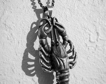Crayfish Pendant 925 Sterling Silver Oxidized Finish Lobster Necklace Sea Life Jewelry Nautical Charm Unisex Gift