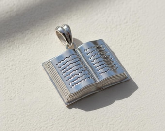 Collana con ciondolo a forma di libro aperto in argento sterling 925 con finitura lucida, regalo per bibliotecari, gioielli per laurea per lettori