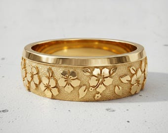 Floral Band Ring Gold Vermeil - Handmade 925 Sterling 14K Gold Flower Ring Jewelry Gift for Women Wedding Band