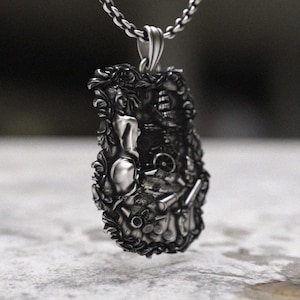 Pirate Pendant Necklace 925 Sterling Silver | Maritime Jewelry with Mermaid & Ship | Blackened Nautical Charm | Sailor Gift | Sea Adventure