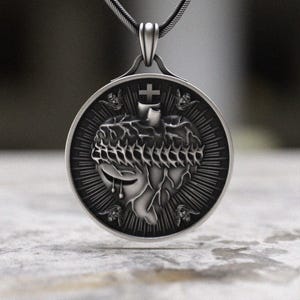 Religious Crown Cross Pendant 925 Sterling Silver Necklace - Handmade Christian Faith Jewelry Gothic Crown Tear Drop Medallion Gift