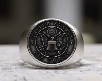 Military Air Service Ring, 925 Sterling Silver Veteran Honor Ring, Handmade Eagle Emblem Statement Ring, Service Member Gift