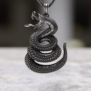 Snake Pendant 925 Sterling Silver Necklace, Detailed Rattlesnake Coil Design, Gothic Serpent Jewelry Gift for Men Women