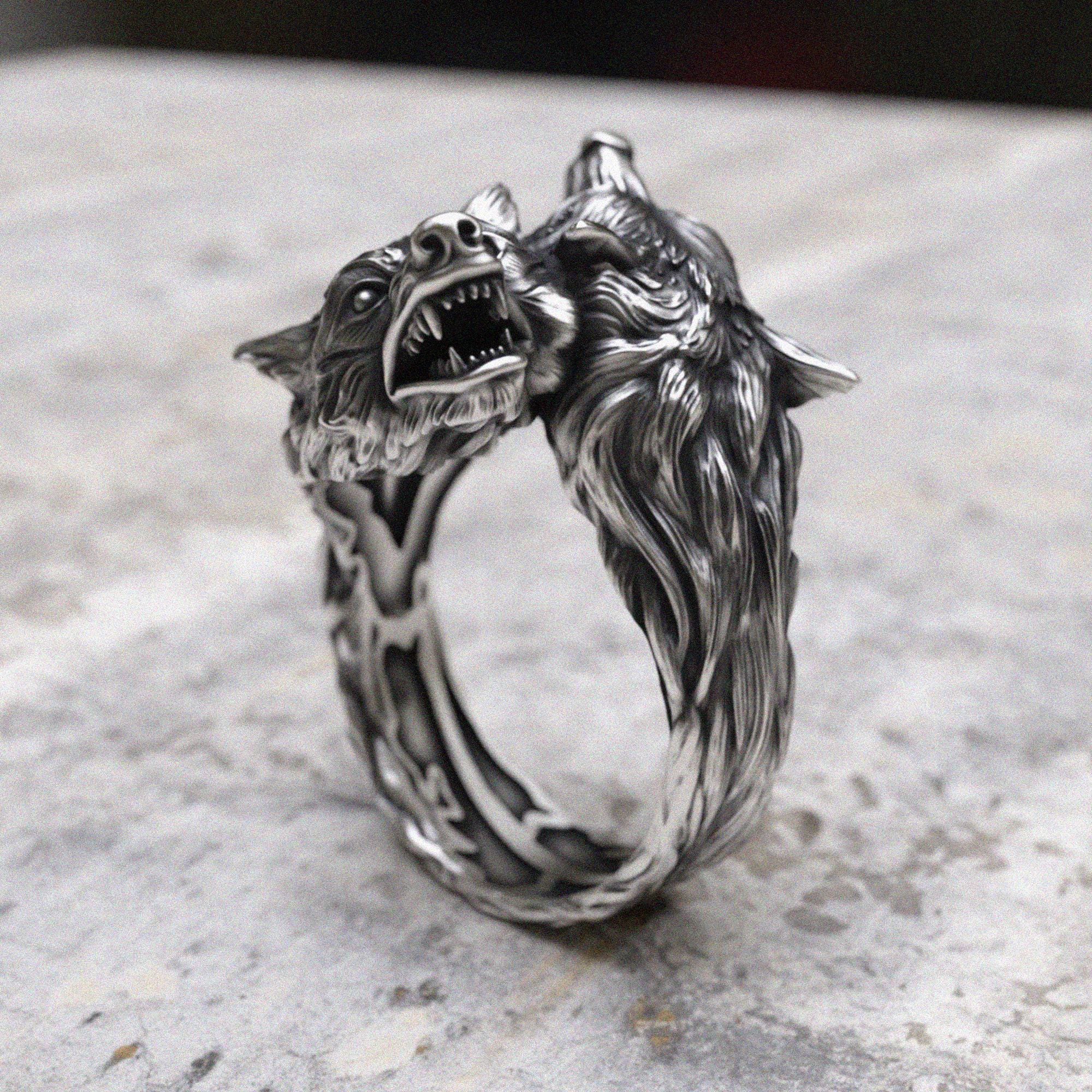 アクセサリー gaboratory wolf ring silver 925 Double Wolf Ring, 925 Sterling Silver, Animal Spirit Ring