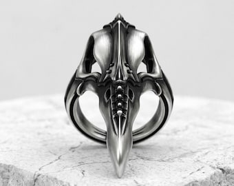 Plague Doctor Ring 925 Sterling Silver, Gothic Bird Skull Statement Ring, Handmade Biomechanical Medieval Steampunk Ring Men