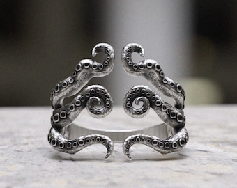 Octopus Tentacle Ring 925 Sterling Silver | Kraken Squid Sea Creature Ring | Handcrafted Ocean Jewelry | Gift For Her | Anniversary Present