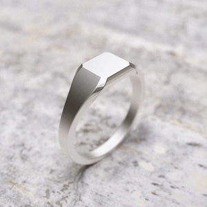 Geometric Signet Ring Sterling Silver 925 - Modern Minimalist Square Ring for Men Women - Contemporary Silver Statement Ring
