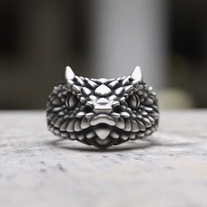 Dragon Ring 925 Sterling Silver Horned Dragon Scale Ring Handmade Mythical Creature Fantasy Jewelry Gift